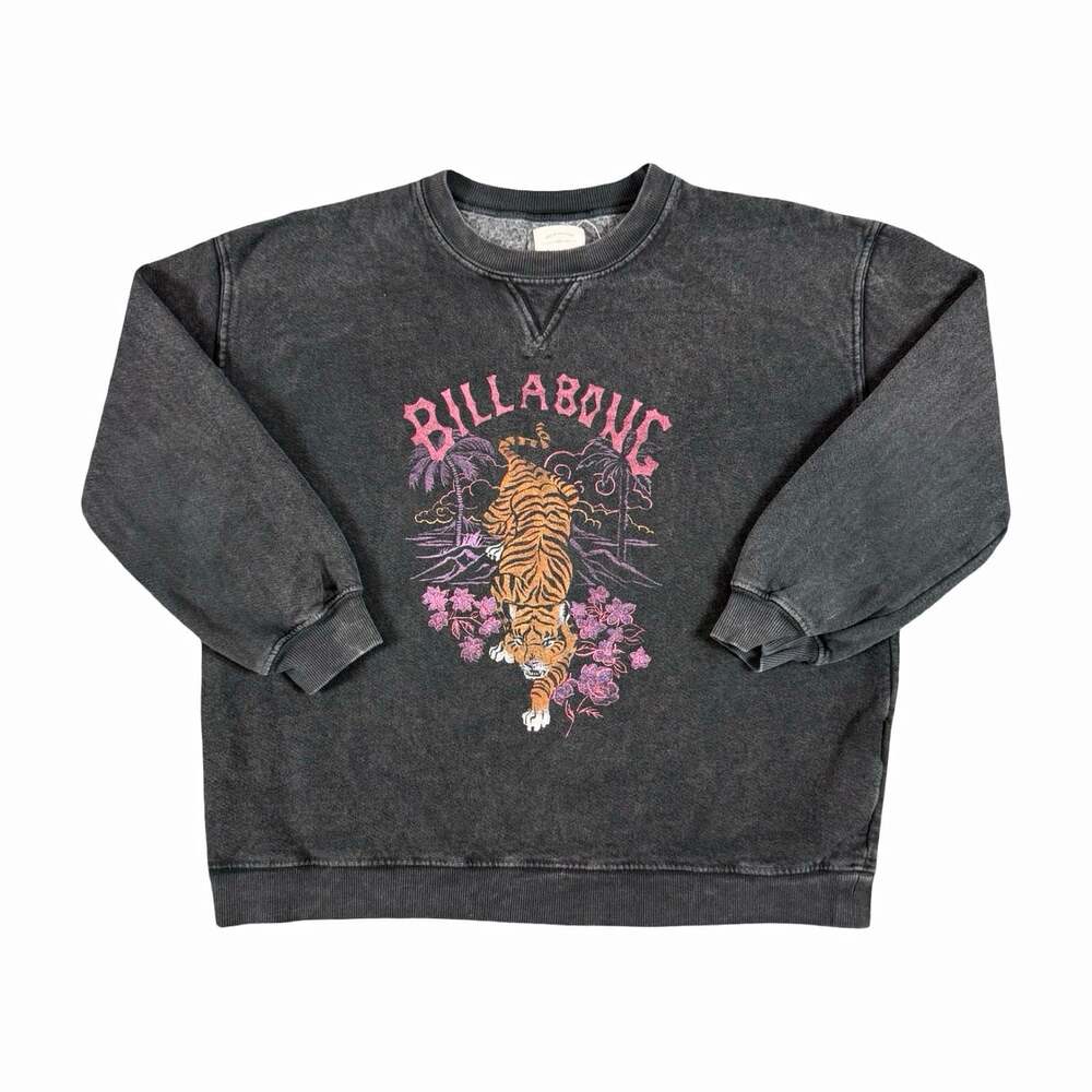 Vintage Billabong Women’s Gray Crewneck Pullover Fleece Tiger Graphic Logo M